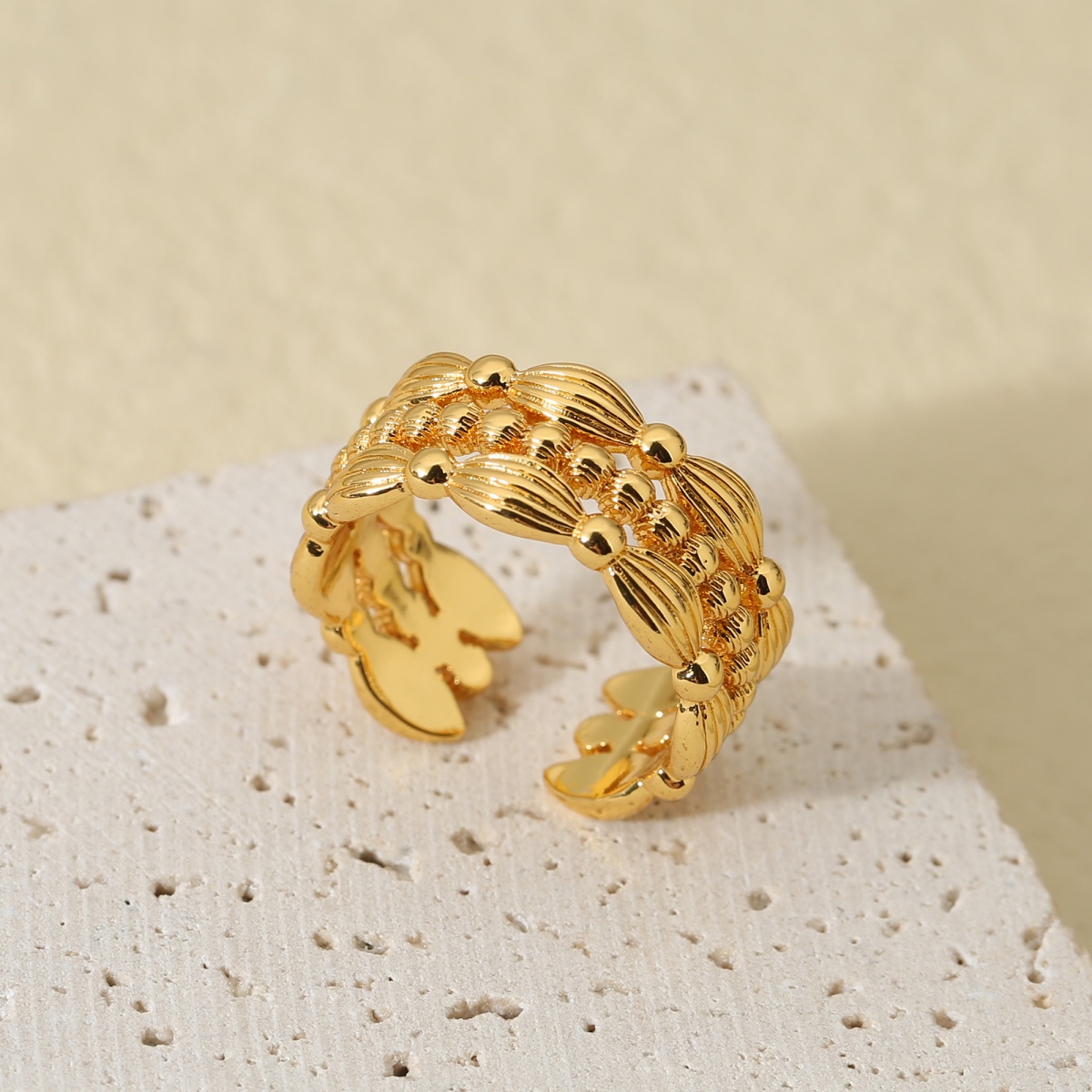 Unisex Copper Adjustable Open Ring with Lace Ribbon, Fashionable